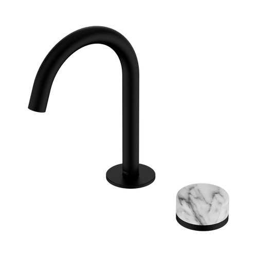 Serenity Progressive Basin Mixer Arc Spout with Arabescato Corchia Handle Matte Black [308836]