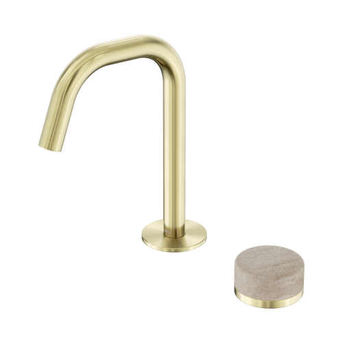 Serenity Progressive Basin Mixer Edge Spout with Rome Travertine Handle Brushed Gold [308553]