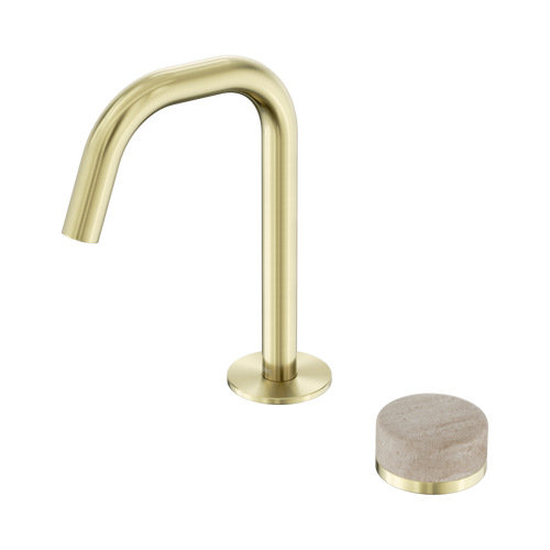 Serenity Progressive Basin Mixer Edge Spout with Rome Travertine Handle Brushed Gold [308553]