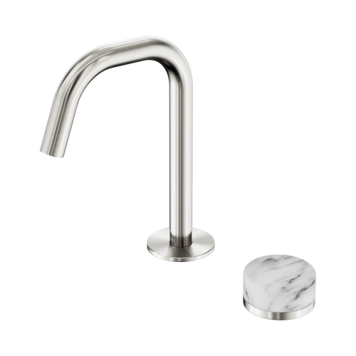 Serenity Progressive Basin Mixer Edge Spout with Arabescato Corchia Handle Brushed Nickel [308754]