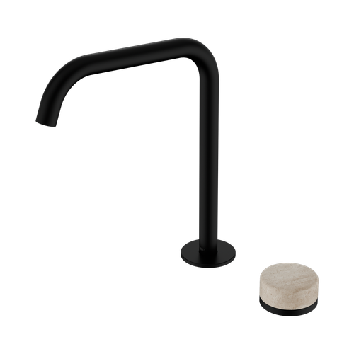 Serenity Progressive Bath or Kitchen Mixer Edge Spout with Rome Travertine Handle Matte Black [308554]
