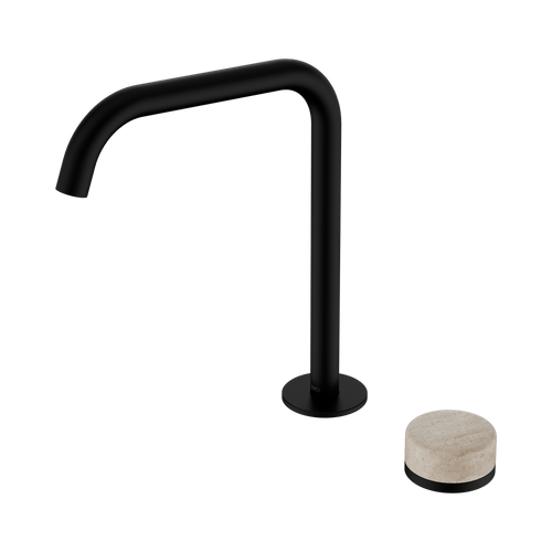 Serenity Progressive Bath or Kitchen Mixer Edge Spout with Rome Travertine Handle Matte Black [308554]