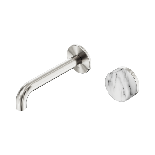Serenity Progressive Wall Basin Mixer 160mm Spout with Arabescato Corchia Handle Brushed Nickel [308654]