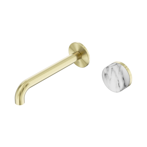 Serenity Progressive Wall Basin Mixer 185mm Spout with Arabescato Corchia Handle Brushed Gold [308635]