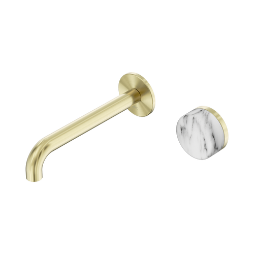 Serenity Progressive Wall Basin Mixer 185mm Spout with Arabescato Corchia Handle Brushed Gold [308635]