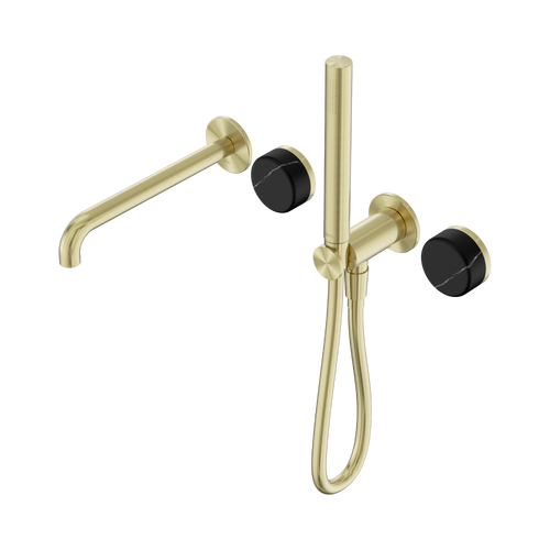 Serenity Progressive Shower System with Spout with Marquina Black Handle and Slim Shower Brushed Gold [308625]