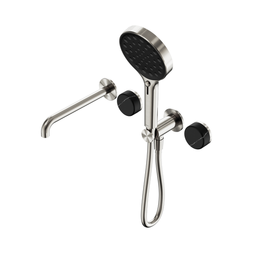 Serenity Progressive Shower System with Spout with Marquina Black Handle and Serenity Hand Shower Brushed Nickel [308634]