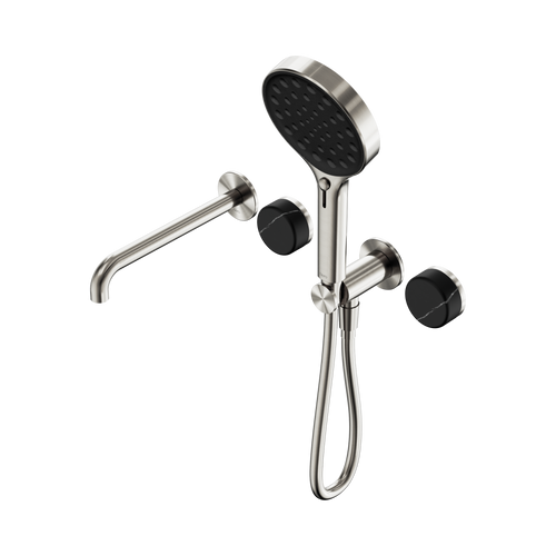 Serenity Progressive Shower System with Spout with Marquina Black Handle and Serenity Hand Shower Brushed Nickel [308634]