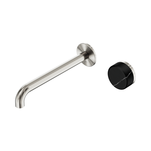 Serenity Progressive Wall Basin Mixer 220mm Spout with Marquina Black Handle Brushed Nickel [308651]