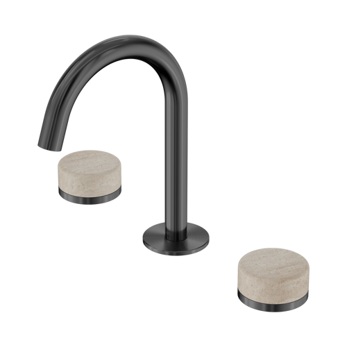 Serenity Basin Set Arc Spout with Rome Travertine Handle Gunmetal [309179]