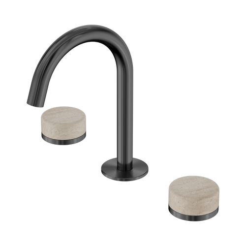 Serenity Basin Set Arc Spout with Rome Travertine Handle Gunmetal [309179]