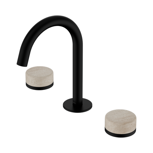 Serenity Basin Set Arc Spout with Rome Travertine Handle Matte Black [308881]