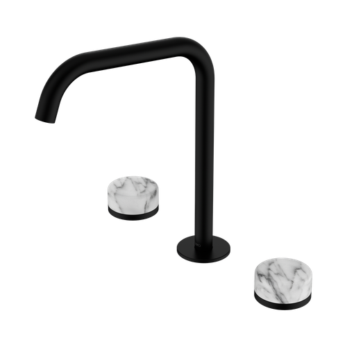 Serenity Bath or Kitchen Set Edge Spout with Arabescato Corchia Handle Matte Black [309186]