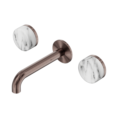 Serenity Wall Basin Set 160mm Spout with Arabescato Corchia Handle Brushed Bronze [309020]