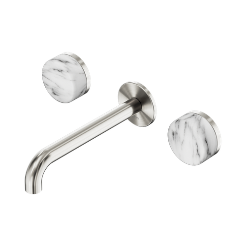 Serenity Wall Basin Set 185mm Spout with Arabescato Corchia Handle Brushed Nickel [309172]