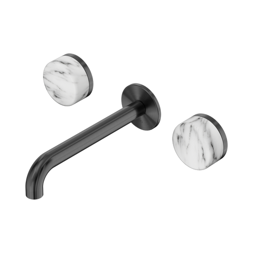 Serenity Wall Basin Set 185mm Spout with Arabescato Corchia Handle Gunmetal [308984]