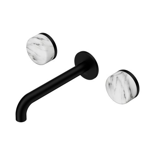 Serenity Wall Basin Set 185mm Spout with Arabescato Corchia Handle Matte Black [309273]