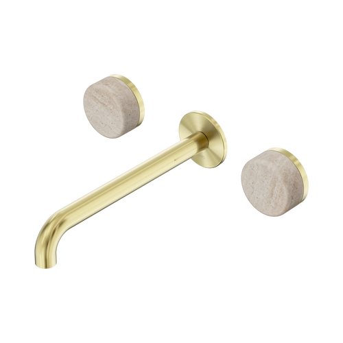 Serenity Wall Basin Set 220mm Spout with Rome Travertine Handle Brushed Gold [309028]
