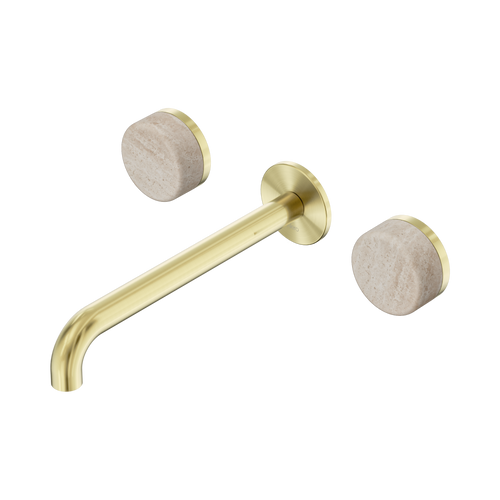 Serenity Wall Basin Set 220mm Spout with Rome Travertine Handle Brushed Gold [309028]