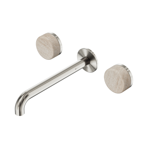 Serenity Wall Basin Set 220mm Spout with Rome Travertine Handle Brushed Nickel [309155]