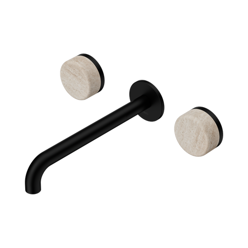 Serenity Wall Basin Set 220mm Spout with Rome Travertine Handle Matte Black [308924]