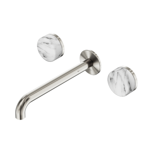 Serenity Wall Basin Set 220mm Spout with Arabescato Corchia Handle Brushed Nickel [309089]