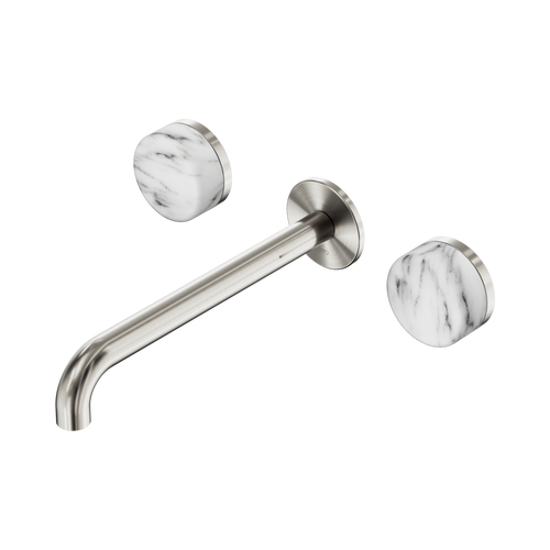 Serenity Wall Basin Set 220mm Spout with Arabescato Corchia Handle Brushed Nickel [309089]