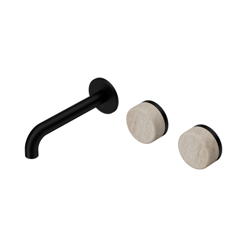 Serenity Wall Basin Set 160mm Offset Spout with Rome Travertine Handle Matte Black [309213]