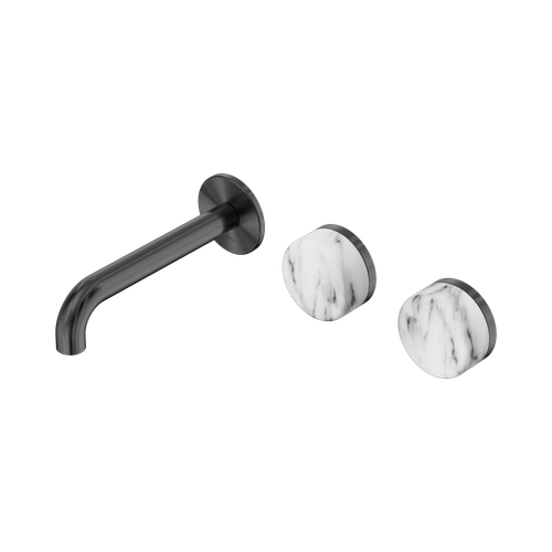 Serenity Wall Basin Set 160mm Offset Spout with Arabescato Corchia Handle Gunmetal [309240]
