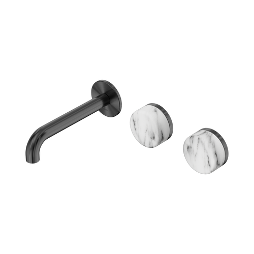 Serenity Wall Basin Set 160mm Offset Spout with Arabescato Corchia Handle Gunmetal [309240]