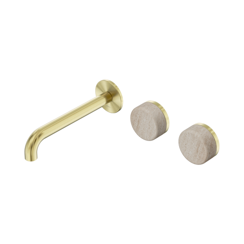 Serenity Wall Basin Set 185mm Offset Spout with Rome Travertine Handle Brushed Gold [309191]