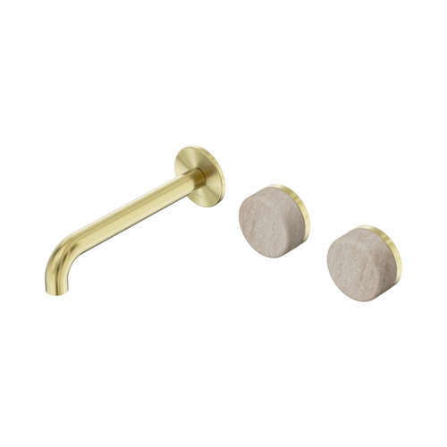 Serenity Wall Basin Set 185mm Offset Spout with Rome Travertine Handle Brushed Gold [309191]