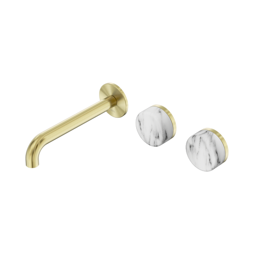 Serenity Wall Basin Set 185mm Offset Spout with Arabescato Corchia Handle Brushed Gold [309174]