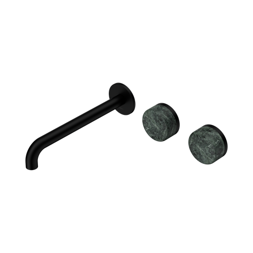 Serenity Wall Basin Set 220mm Offset Spout with Verde Alpi Handle Matte Black [308892]