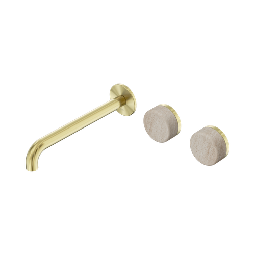Serenity Wall Basin Set 220mm Offset Spout with Rome Travertine Handle Brushed Gold [309248]