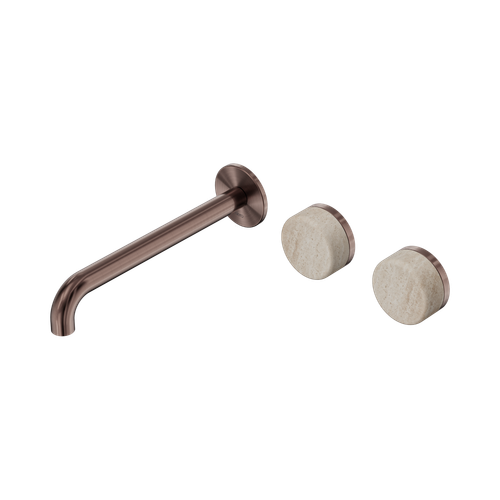 Serenity Wall Basin Set 220mm Offset Spout with Rome Travertine Handle Brushed Bronze [309170]