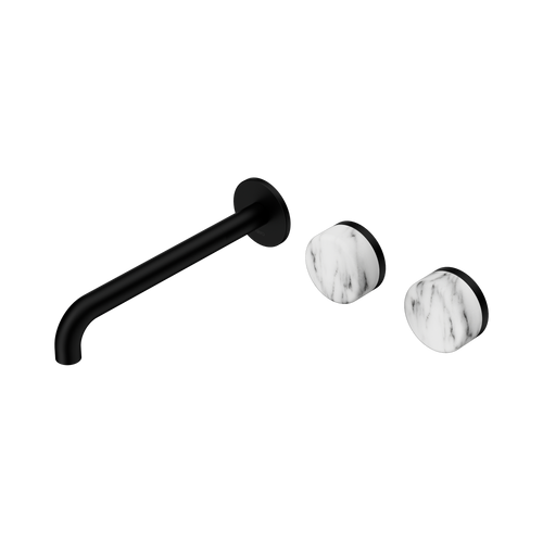 Serenity Wall Basin Set 220mm Offset Spout with Arabescato Corchia Handle Matte Black [309016]
