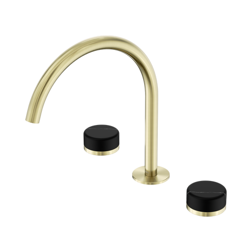 Serenity Bath or Kitchen Set Arc Spout with Marquina Black Handle Brushed Gold [309152]