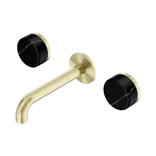 Serenity Wall Basin Set 160mm Spout with Marquina Black Handle Brushed Gold [308859]