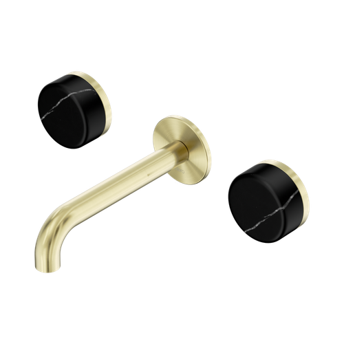 Serenity Wall Basin Set 160mm Spout with Marquina Black Handle Brushed Gold [308859]