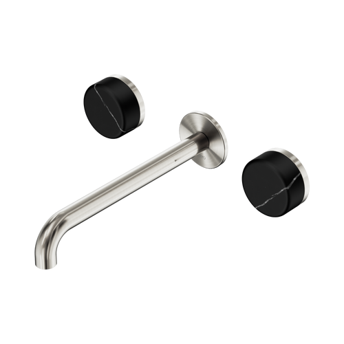 Serenity Wall Basin Set 220mm Spout with Marquina Black Handle Brushed Nickel [309272]