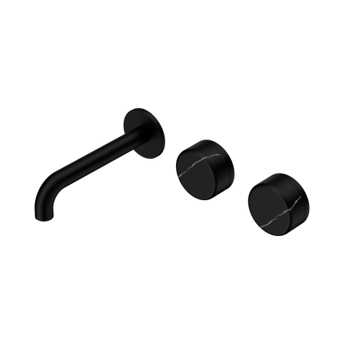 Serenity Wall Basin Set 160mm Offset Spout with Marquina Black Handle Matte Black [309243]