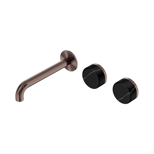 Serenity Wall Basin Set 185mm Offset Spout with Marquina Black Handle Brushed Bronze [309178]