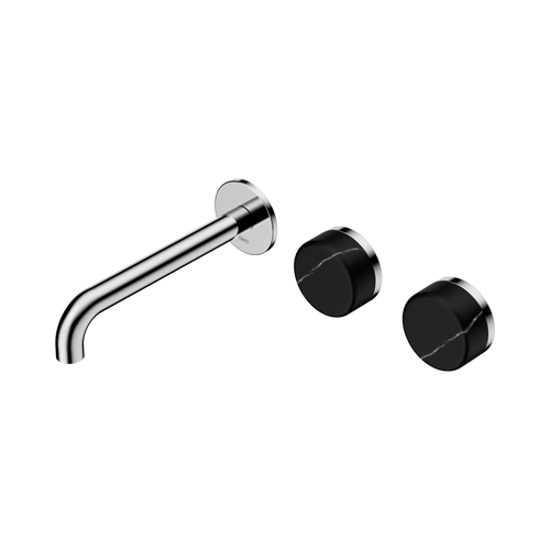 Serenity Wall Basin Set 185mm Offset Spout with Marquina Black Handle Chrome [308868]