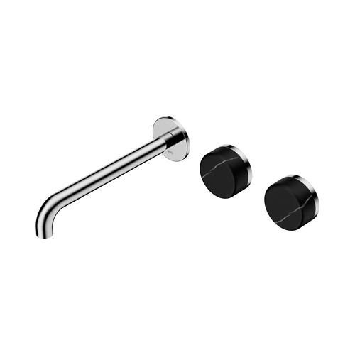 Serenity Wall Basin Set 220mm Offset Spout with Marquina Black Handle Chrome [308903]