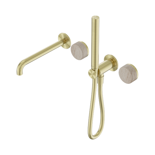 Serenity Progressive Shower System with Spout with Rome Travertine Handle and Slim Shower Brushed Gold [309144]
