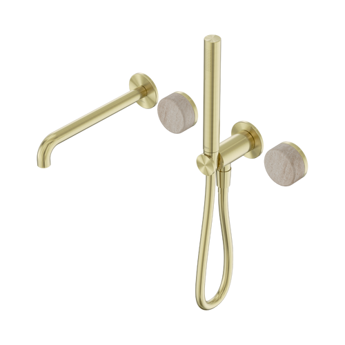 Serenity Progressive Shower System with Spout with Rome Travertine Handle and Slim Shower Brushed Gold [309144]