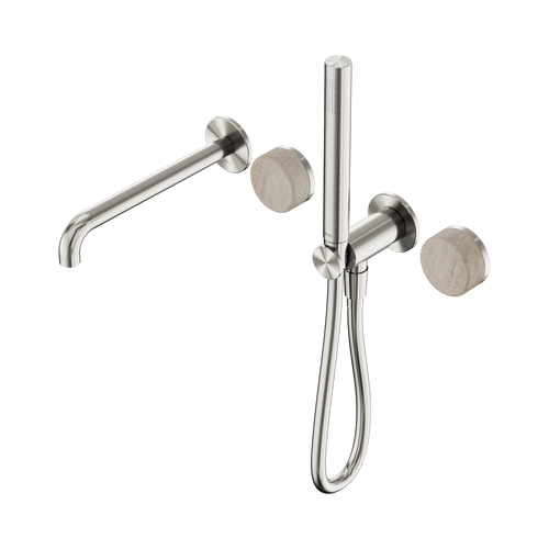 Serenity Progressive Shower System with Spout with Rome Travertine Handle and Slim Shower Brushed Nickel [308901]