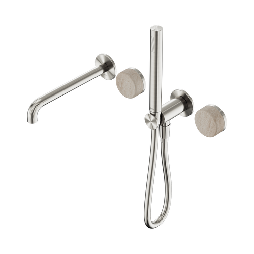 Serenity Progressive Shower System with Spout with Rome Travertine Handle and Slim Shower Brushed Nickel [308901]