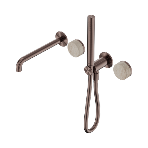 Serenity Progressive Shower System with Spout with Rome Travertine Handle and Slim Shower Brushed Bronze [308889]